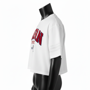 Camiseta corta de algodón personalizada para mujer, blanca, azul marino, con apliques bordados, logotipo, estilo urbano, camiseta corta de algodón para mujer - Product Image 6