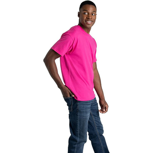 Camiseta de Manga Corta para Hombre, Cuello Redondo, Corte Regular, Color Rosa, 100% Algodón Jersey, Tejido de Punto, Color Sólido, Ropa Casual Deportiva de Secado Rápido - Product Image 3