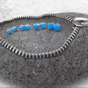 Blue Opal Earrings Sterling <b>Silver</b> Sparkly Round Opal Earrings October Birthstone Jewelry Affordable Gift - Product Image 1