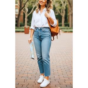 Jeans de Pierna Ancha Personalizados de Alta Calidad, Jeans de Mezclilla Azules Holgados de Moda con Cintura Media para Mujer, Proveedor de BD - Product Image 5