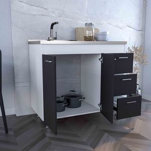 Mobili da Cucina Bianchi/Neri con Doppie Ante e Tre Cassetti, Design Elegante della Base - Product Image 3