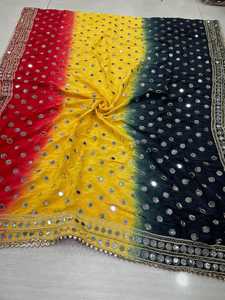 <b>Black</b> Chiffon Shawl With Mirror Embroidery Dot Pattern Long <b>Scarf</b> For Women Traditional Wear Hijab All Seasons embroidered shawl - Product Image 4