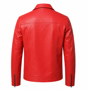 Men's <b>Red</b> Genuine Leather <b>Jacket</b> with Front Zip Closure | Classic Casual Fashion <b>Jacket</b> Premium Fashion Leather Outerwear - Product Image 4