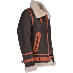 Latest Stylish <b>Men's</b> Winter Bomber <b>Jacket</b> Genuine Brown Sheepskin with Grain Real Leather <b>Shearling</b> Fur Eco-Friendly - Product Image 2