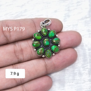 จี้เงินแท้ 925 ทำมือ ประดับด้วยพลอยเทอร์ควอยซ์สีเขียวทองแดง เครื่องประดับคุณภาพสูง ราคาขายส่ง รวมจี้เสน่ห์ - Product Image 2