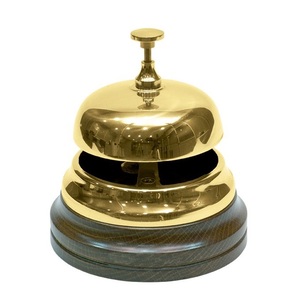 Polished <b>Solid</b> Brass <b>Desk</b> Bell with <b>Wooden</b> Base Professional Hotel Reception Call Bell for Front <b>Desk</b> and Luxury Office Decor - Product Image 1