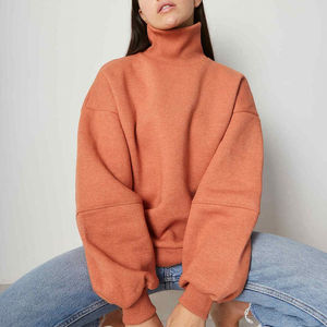 Sweat-shirt oversize à col roulé bleu marine pour femme, épaules tombantes, manches longues, pull décontracté en molleton, coupe ample, mélange de coton doux - Product Image 6