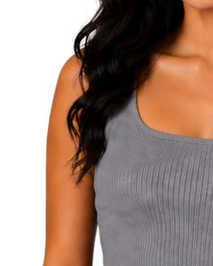 Top corto acanalado gris para mujer, sin mangas, cuello cuadrado, ajuste ceñido, de punto de algodón elástico, estilo casual de verano, chaleco personalizado para mujer - Product Image 3
