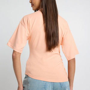 <b>Top</b> Trending Women's <b>Peach</b> Crew Neck Short Sleeve T-Shirt Regular Fit Solid Color Casual Knitted Cotton Breathable Spring Summer - Product Image 6