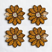 Ensemble de sous-verres tournesol perlés faits main, jaunes à motifs floraux, style bohème, pour la décoration de table à manger, vente en gros