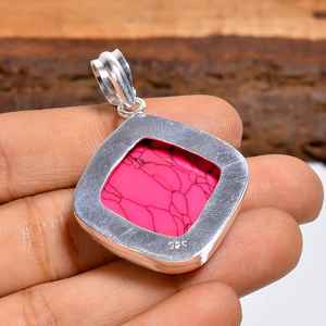 Colgante de piedra preciosa rosa turquesa en forma de cojín, plata de ley 925, hecho a mano, joyería bohemia, regalo para ella - Product Image 3