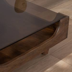 Vandana Golden Surface vintage design <b>square</b> coffee <b>table</b> in mango wood with <b>glass</b> top - Product Image 5