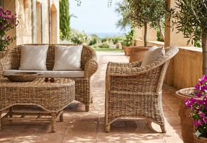 Luxury Outdoor Wicker Furniture Set Natural Rattan Garden Sofa With Cushions Weather Resistant Patio Conversation Furniture - Product Image 5