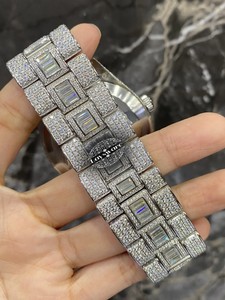 Montre de luxe unisexe en acier inoxydable avec mouvement mécanique, cadran en verre analogique, sertie de diamants Moissanite VVS de qualité supérieure, style Hip Hop - Product Image 3