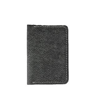 Textured <b>Black</b> Genuine <b>Leather</b> Vertical Bi Fold <b>Wallet</b> Slim Six Diagonal Card Slots White Contrast Stitching Cash Pocket Holders - Product Image 1