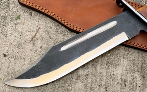Couteau de chasse professionnel Bowie A&M Enterprises en acier inoxydable, pointe tombante, 14 pouces, manche en bois, OEM - Product Image 2