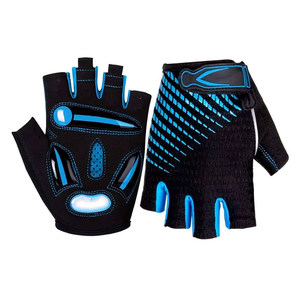 <b>Fingerless</b> <b>Leather</b> Cycling <b>Gloves</b> Black Blue Panelled Breathable Half Finger Racing for Gym Use <b>Men</b> Women Universal Fit - Product Image 2