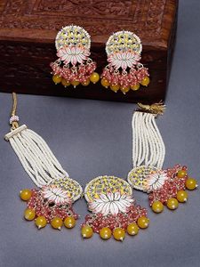 Elegante conjunto de joyería indio de acero inoxidable con collar largo de perlas en capas estilo Rani Haar, con circonitas y Kundan, ideal para bodas, aniversarios y compromisos. - Product Image 1