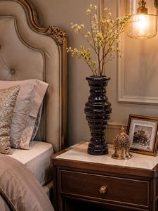 Black Ribbed <b>Ceramic</b> <b>Vase</b> Tall Flower Vessel Decorative Bud <b>vase</b> for Bedroom Living Room Table Decor - Product Image 1