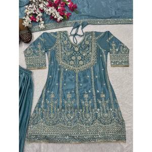 Designer Women's Party Wear <b>Set</b> Top-Plazzo and Dupatta with Embroidery Work - Product Image 5
