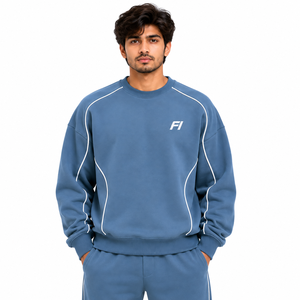 Sweat-shirt à col rond pour homme, avec passepoil contrastant incurvé, coupe décontractée, pull à manches longues, en molleton de coton décontracté, fourniture en marque blanche - Product Image 1