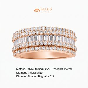 Anillo de Moissanita en Oro Rosa, Corte Baguette y Redondo, Anillo de Eternidad para Boda, Joyería Fina para Mujer, Estilo Elegante y Lujoso, Regalo - Product Image 6
