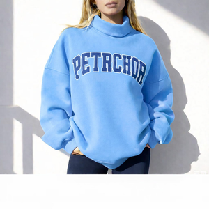 Sweat-shirt molletonné oversize à col montant brodé de haute qualité pour femme, à manches longues, imprimé personnalisé sur le devant, style décontracté - Product Image 4