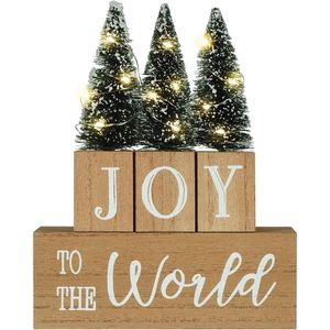 Panneaux muraux en bois rustiques vintage avec éclairage LED « JOY to the WORLD » pour décorations d'arbre de Noël à la maison, style ferme hivernal - Product Image 1