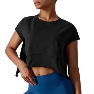 Camiseta Deportiva Negra 100% Algodón, Venta al Por Mayor, Top Corto Holgado Personalizado para Mujer, Camisetas de Manga Corta para Damas - Product Image 1