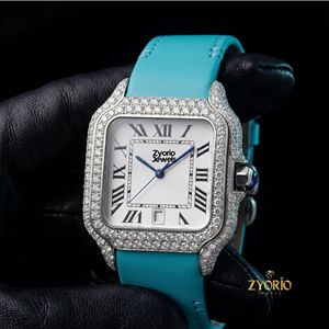 Reloj de Lujo con Diamantes para Hombre, Correa Azul Claro, Esfera Cuadrada de Acero Inoxidable, Estilo Hip Hop - Product Image 4