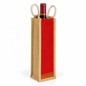 Sac à vin en jute pour bouteille individuelle avec poignées, personnalisable, sac cadeau pour vin, sacs à vin tendance sur mesure - Product Image 1