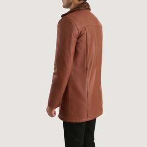 Professional Manufacturer <b>Men's</b> <b>Long</b> Sleeve Leather Trench Coat Covered Button Closure Breathable Eco-Friendly Outerwear OEM - Product Image 2
