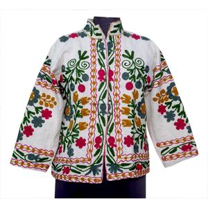 New Trending Handmade Suzani Embroidery TNT <b>Jacket</b> for Women Breathable Cotton Unisex Coat Raw Edge Ethnic <b>Short</b> <b>Jacket</b> Gift - Product Image 1