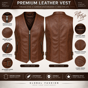 <b>Men's</b> Black <b>Leather</b> <b>Vest</b> V-Neck Button Closure Casual Outerwear Plus Size Regular Fit Solid Color - Product Image 6