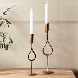 Rustic Iron Antique Gold Finish Loop Taper <b>Candlestick</b> <b>Holder</b> Stand Set 2 Handcrafted Durable Home & Restaurant Table Decor - Product Image 2
