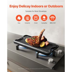 20x10 Inch Pre-Seasoned Cast Iron Reversible Grill/Griddle Portable Rectangular <b>Pan</b> <b>Handle</b> Family Cookware for BBQ Portable - Product Image 3
