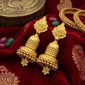 Wholesale 14K18K24K Micron Gold Plated Forming Jhumka Earrings Set <b>Wedding</b> Fashion Earrings Traditional Design Bridal Jhumka Set - Product Image 4