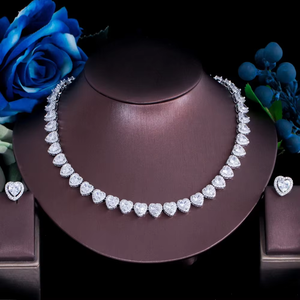 ชุดสร้อยคอและต่างหูเพชรทรงหัวใจ ประดับเพชรคิวบิกเซอร์โคเนีย หรูหรา ระยิบระยับ เหมาะสำหรับเจ้าสาว - Product Image 6