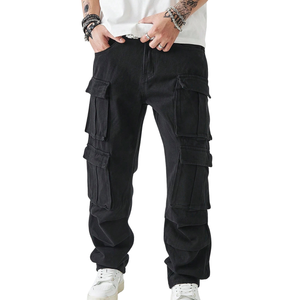 Pantalones Cargo de Mezclilla Negros para Hombre, Corte Recto, Multibolsillos, Casuales, Resistentes, Estilo Urbano, Ajuste Personalizado OEM - Product Image 1