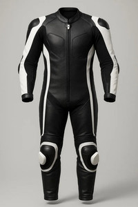 Combinaison de moto en cuir rouge, blanc et noir pour homme, manches longues, respirante, color-block, tenue de course, automne - Product Image 4