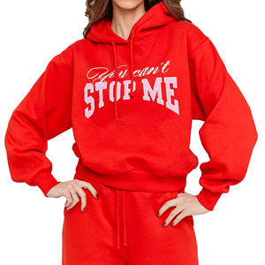 Sudadera con Capucha Roja para Mujer, Oversize, de Algodón Tejido, Casual, Estilo Pullover, Ropa Urbana para Otoño e Invierno, con Estampado de Letras - Product Image 4