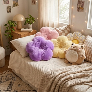 Coussin décoratif moderne en velours fait main en forme de fleur, coussin touffeté en peluche, esthétique corporelle, pour siège au sol et décoration de lit à la maison - Product Image 5