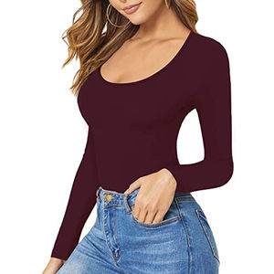 Camiseta de manga larga transpirable personalizada para mujer, camiseta de manga corta con cuello redondo, camiseta básica elástica - Product Image 5