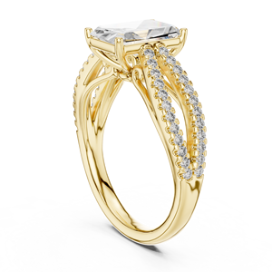 Anillo de Compromiso de Lujo con Diamante de Corte Radiante, Oro Amarillo de 18K, Doble Banda con Engaste Pavé, Anillo Nupcial para Mujer - Product Image 4