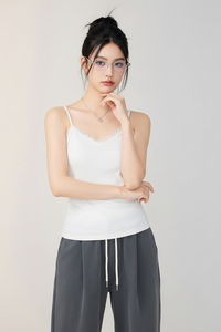 Top de tirantes finos de punto acanalado para mujer, con volantes, de algodón ligero y transpirable, ideal para el verano. - Product Image 6