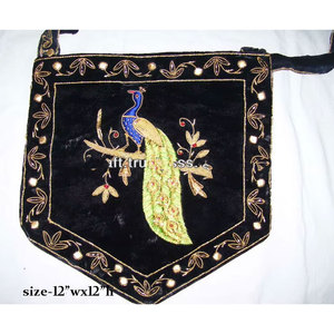 Elegant Embroidery Beaded Ethnic Bridal <b>Purse</b> for Girls Velvet Crossbody Party Bag with Stunning Peacock Design Handcrafted - Product Image 1