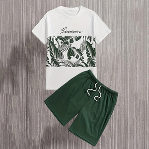 Conjunto de Camiseta y Pantalones Cortos para Hombre, Diseño Casual Urbano de Verano, Algodón Grueso, Estampado Personalizado con Letras - Product Image 1
