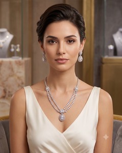 Parure de bijoux LucentArts exquise à double couche avec diamants américains blancs, boucles d'oreilles pendantes et collier en zircon étincelant taille poire pour femme - Product Image 1