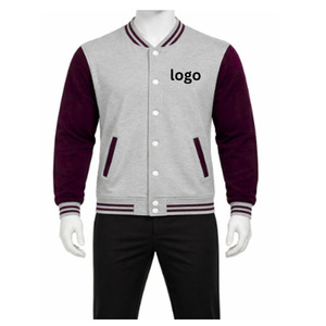 Wholesale French Terry Men's Stand Collar Varsity <b>Jacket</b> Plus Size Solid Color Embroidered Wool Liner Waterproof custom logo - Product Image 3