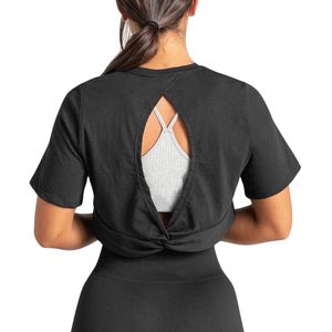 Camiseta Corta Negra Personalizada al por Mayor para Mujer, Transpirable, para Gimnasio, Entrenamiento, Top de Manga Corta, Ropa Deportiva, Yoga, OEM - Product Image 5
